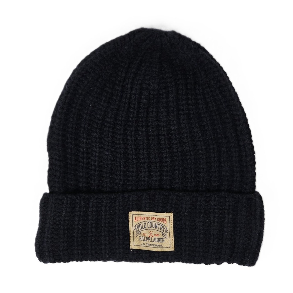Polo Country Ralph Lauren Beanie Hat Black Ribbed Knit Cap